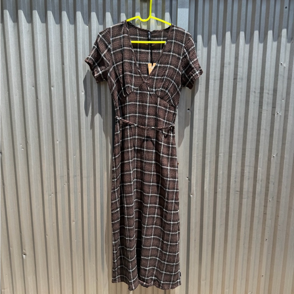 NWT Afends Brown Plaid Maxi Dress | Size M